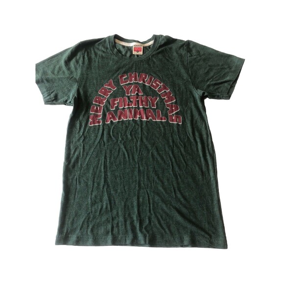 Homage Mens Merry Christmas Ya Filthy Animal Green  T-Shirt Size Small - Picture 1 of 12